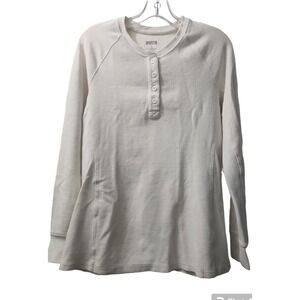 Duluth Trading Co. Henley Shirt Long Sleeve Button Up‎ Top Cream Size S